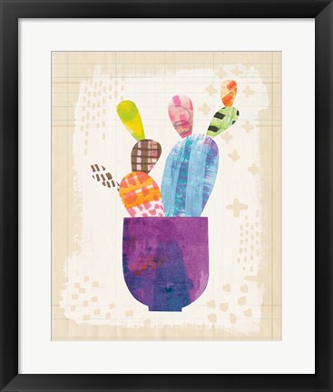 Framed Collage Cactus III on Graph Paper Print