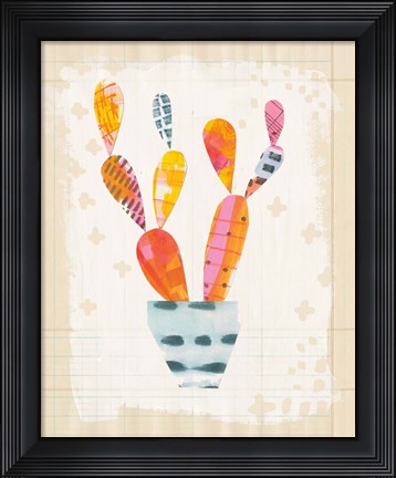Framed Collage Cactus IV on Graph Paper Print