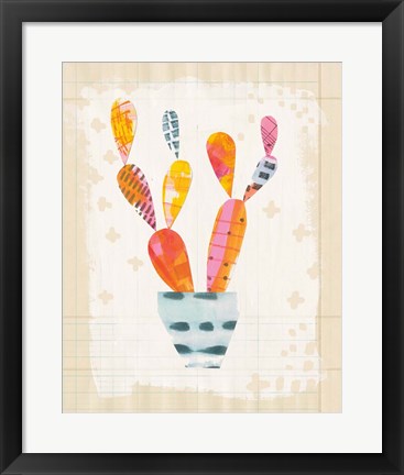 Framed Collage Cactus IV on Graph Paper Print