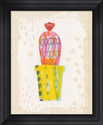 Framed Collage Cactus V on Graph Paper Print