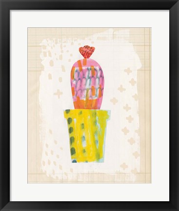 Framed Collage Cactus V on Graph Paper Print