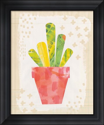 Framed Collage Cactus VI on Graph Paper Print