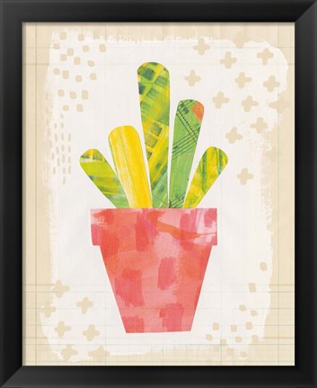 Framed Collage Cactus VI on Graph Paper Print