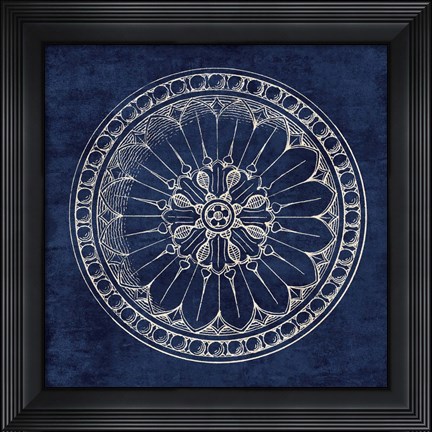 Framed Rosette I Indigo Print