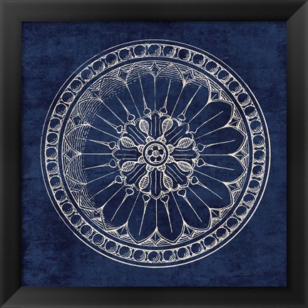 Framed Rosette I Indigo Print