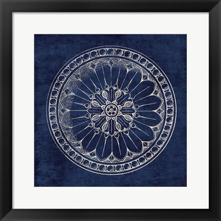 Framed Rosette I Indigo Print