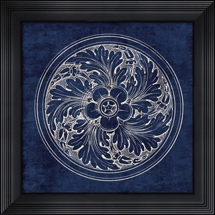 Framed Rosette II Indigo Print
