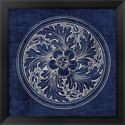 Framed Rosette II Indigo Print