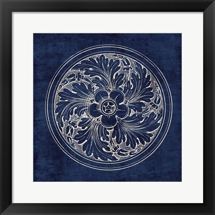 Framed Rosette II Indigo Print