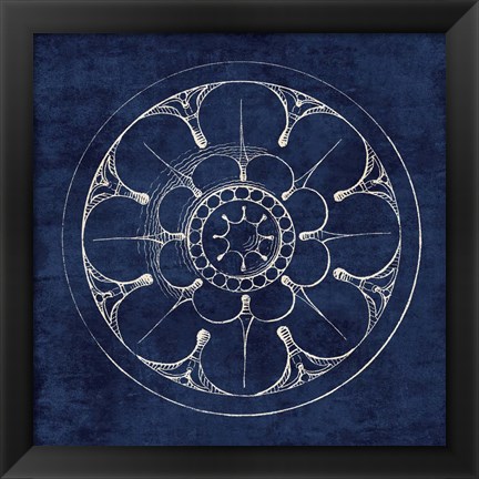 Framed Rosette III Indigo Print