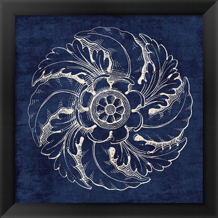 Framed Rosette IV Indigo Print