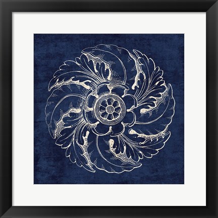 Framed Rosette IV Indigo Print