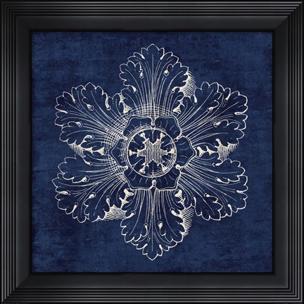 Framed Rosette V Indigo Print