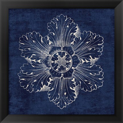 Framed Rosette V Indigo Print