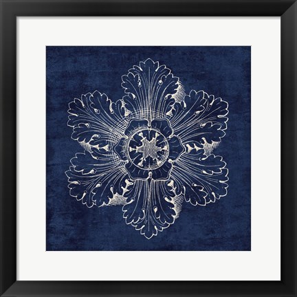 Framed Rosette V Indigo Print