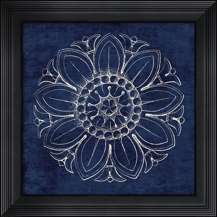 Framed Rosette VII Indigo Print