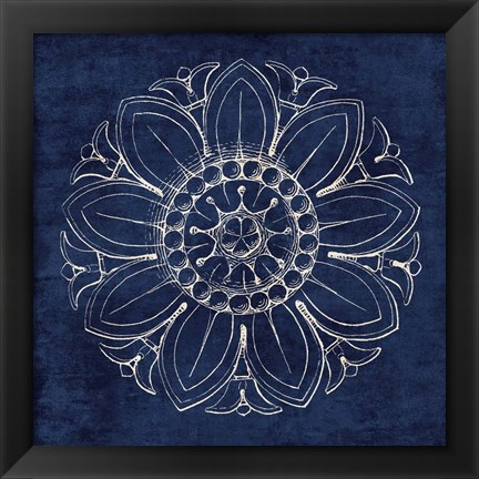 Framed Rosette VII Indigo Print