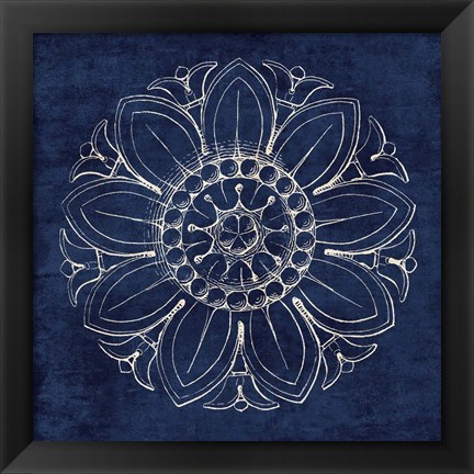 Framed Rosette VII Indigo Print