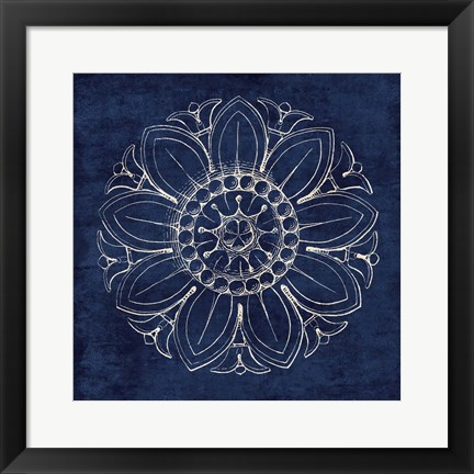 Framed Rosette VII Indigo Print