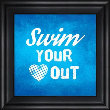 Framed Swim Your Heart Out - Blue Vintage Print