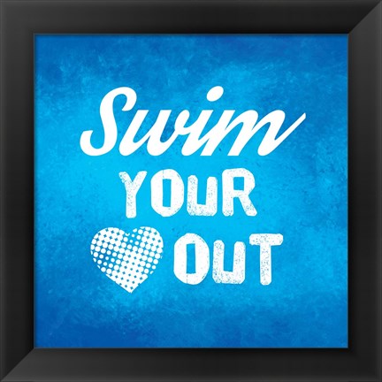 Framed Swim Your Heart Out - Blue Vintage Print