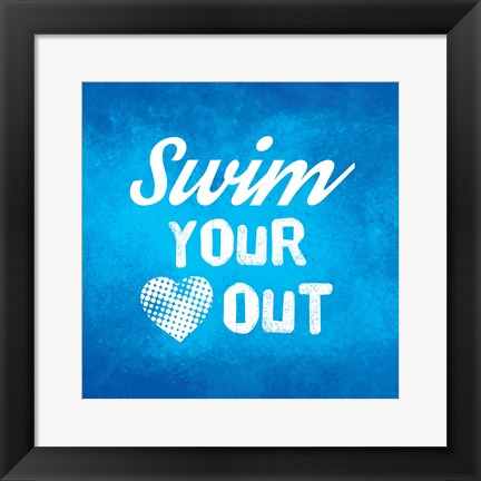 Framed Swim Your Heart Out - Blue Vintage Print