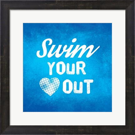 Framed Swim Your Heart Out - Blue Vintage Print