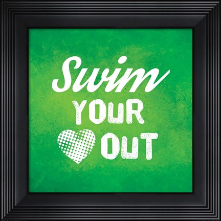 Framed Swim Your Heart Out - Green Vintage Print