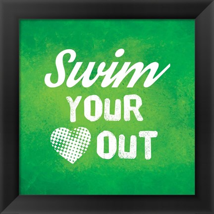 Framed Swim Your Heart Out - Green Vintage Print