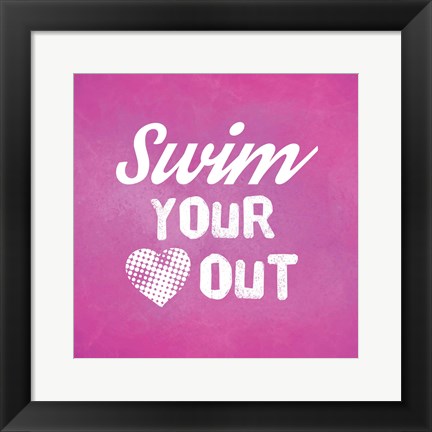 Framed Swim Your Heart Out - Pink Vintage Print