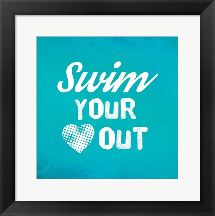 Framed Swim Your Heart Out - Teal Vintage Print