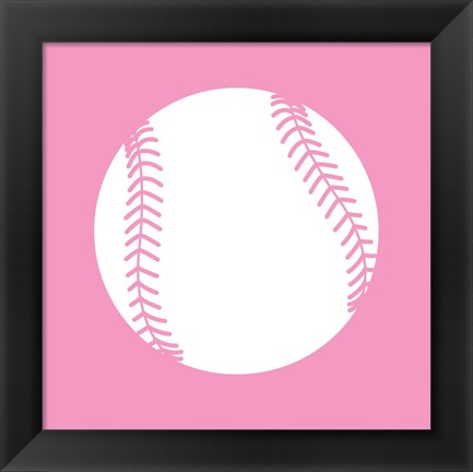 Framed White Softball on Baby Pink Print