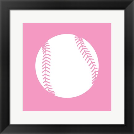 Framed White Softball on Baby Pink Print