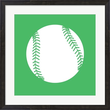 Framed White Softball on Green Print