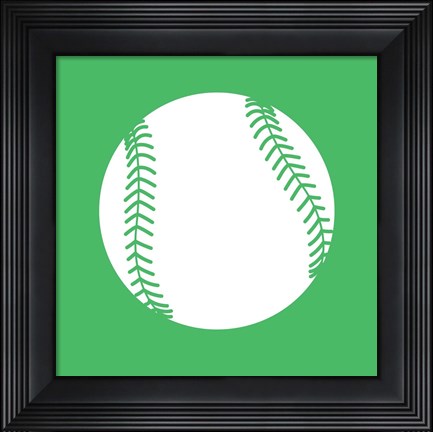 Framed White Softball on Green Print