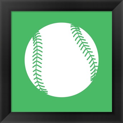 Framed White Softball on Green Print