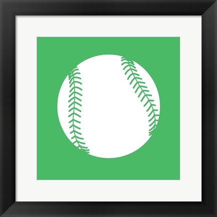 Framed White Softball on Green Print