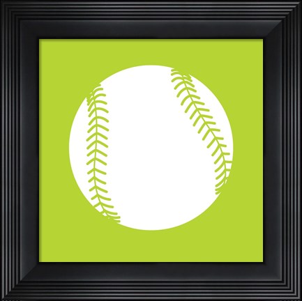 Framed White Softball on Lime Print