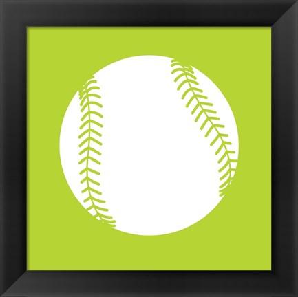 Framed White Softball on Lime Print