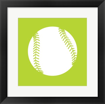 Framed White Softball on Lime Print