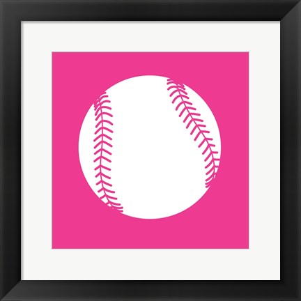 Framed White Softball on Pink Print