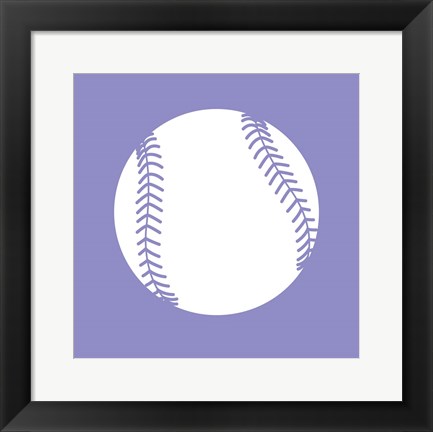 Framed White Softball on Purple Print