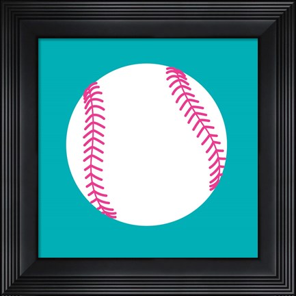 Framed White Softball on Teal Print