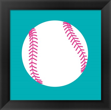 Framed White Softball on Teal Print