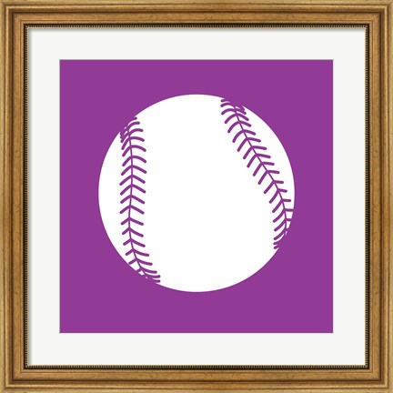 Framed White Softball on Violet Print