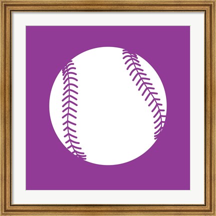 Framed White Softball on Violet Print