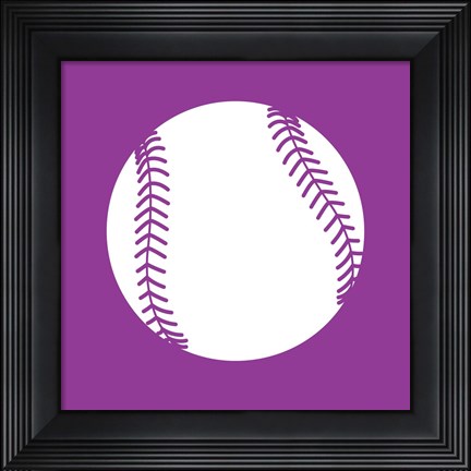 Framed White Softball on Violet Print