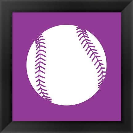 Framed White Softball on Violet Print