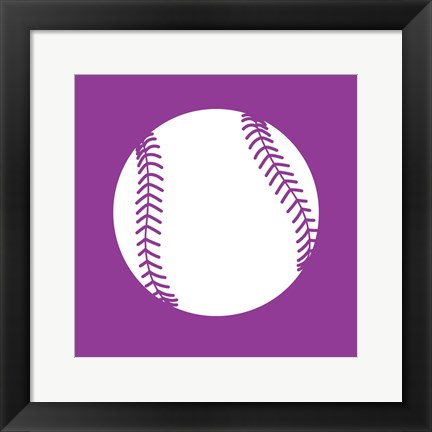 Framed White Softball on Violet Print