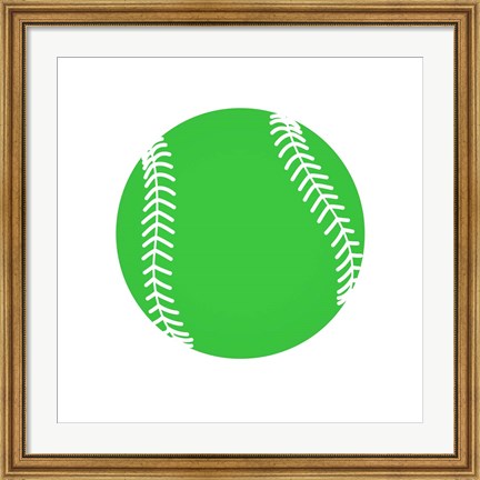 Framed Green Softball on White Print